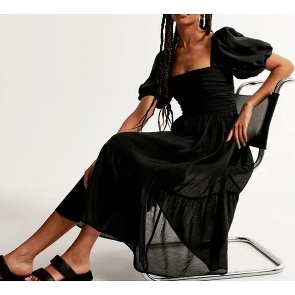Abercrombie & Fitch Dresses & Skirts - Abercrombie Emerson Puff Short Sleeve Bow Tie Back Maxi Dress Black Medium